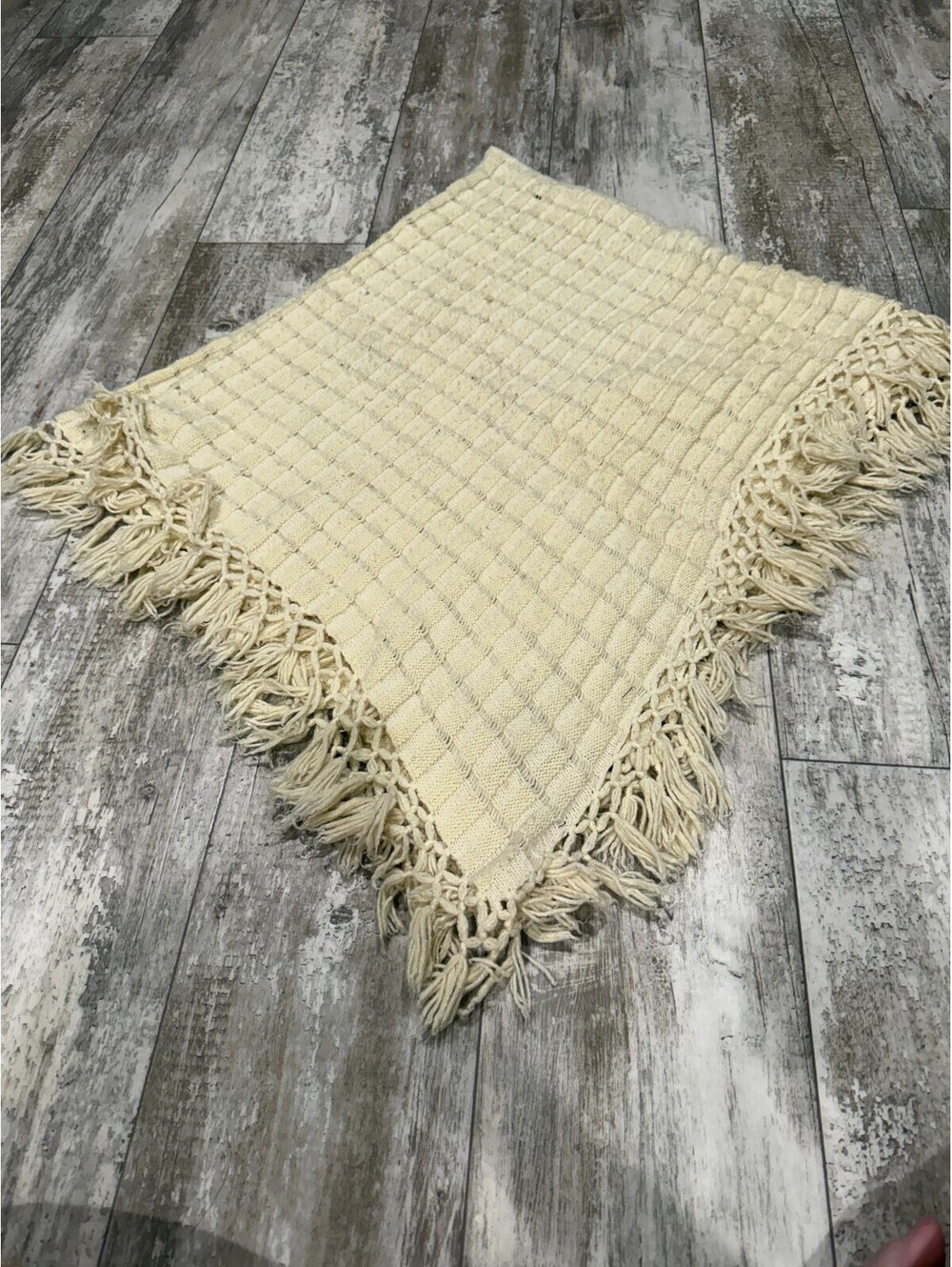 Cream Woven Fringe Throw Blanket 50x50 Boho Cottagecore
